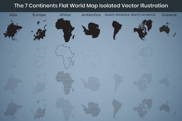 7 Continents Flat World Map Illustration Graphics