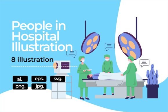 Activity at Hospital Flat Illustrations