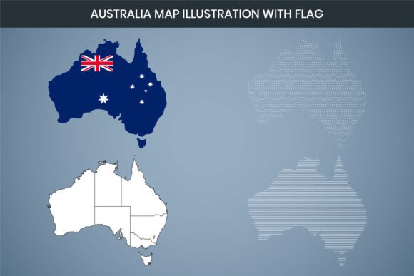 Australia Map Illustration with Flag Graphics