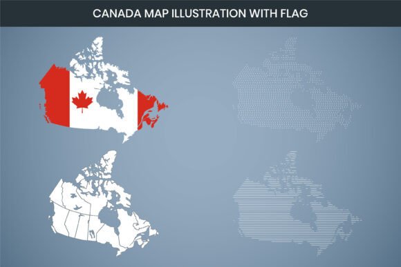 Canada Map Illustration with Flag Graphics Freebies