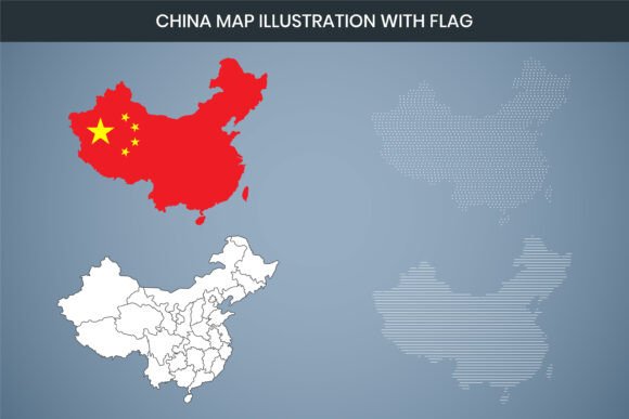 China Map Illustration with Flag Graphics