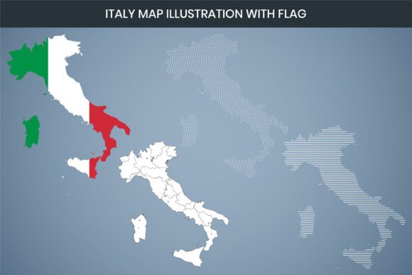 Italy Map Illustration with Flag Graphics