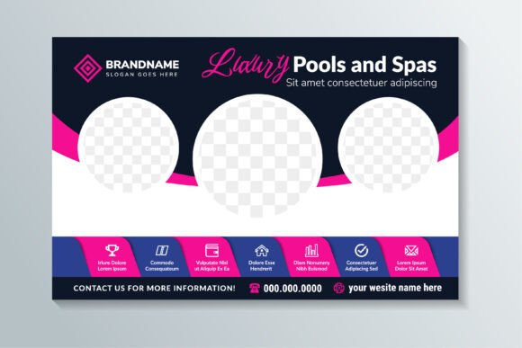 Luxury Pools Horizontal Banner: Graphics for Print Templates