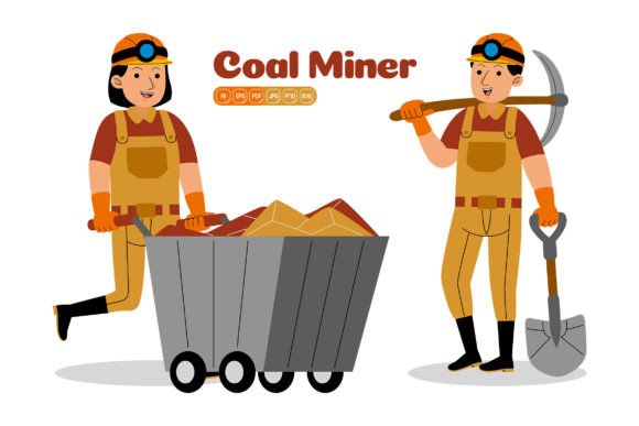 Man and Woman Coal Miner Profession Graphics