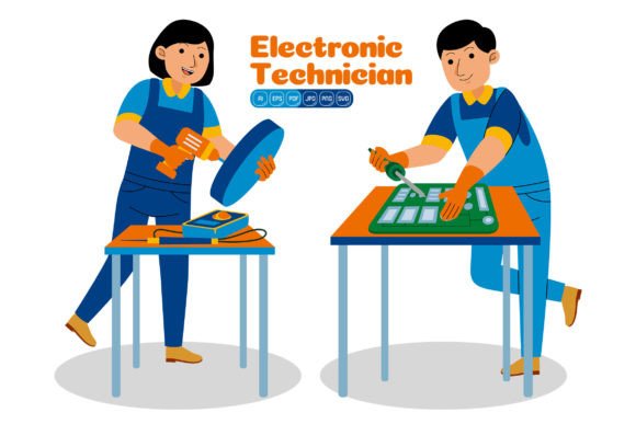 Man and Woman Electronic Technician Graphics