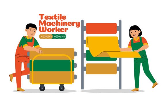 Man and Woman Textile Machinery Worker Graphics