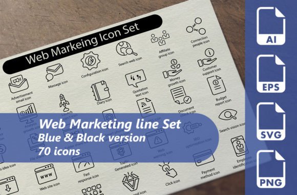 Marketing Line Icon Set for Graphics and Icons