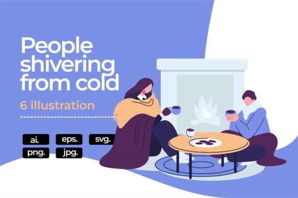 People Shivering from Cold Flat Illustra Graphics