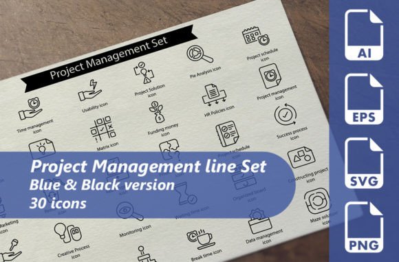 Project Management Line Icon Set for Graphics and Icons