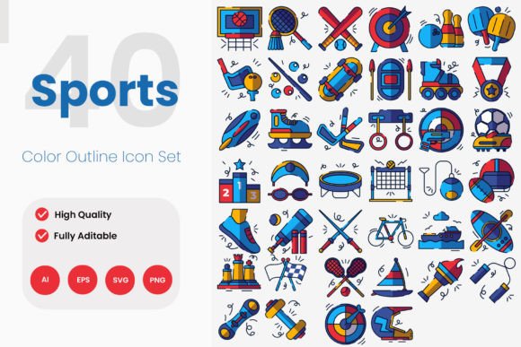 Sports Outline Icon Set: Graphics and Icons for Digital Sellers
