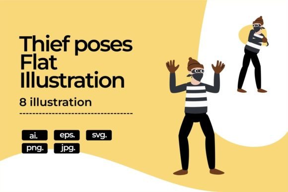 Thief Poses Flat Illustration Vector Pack